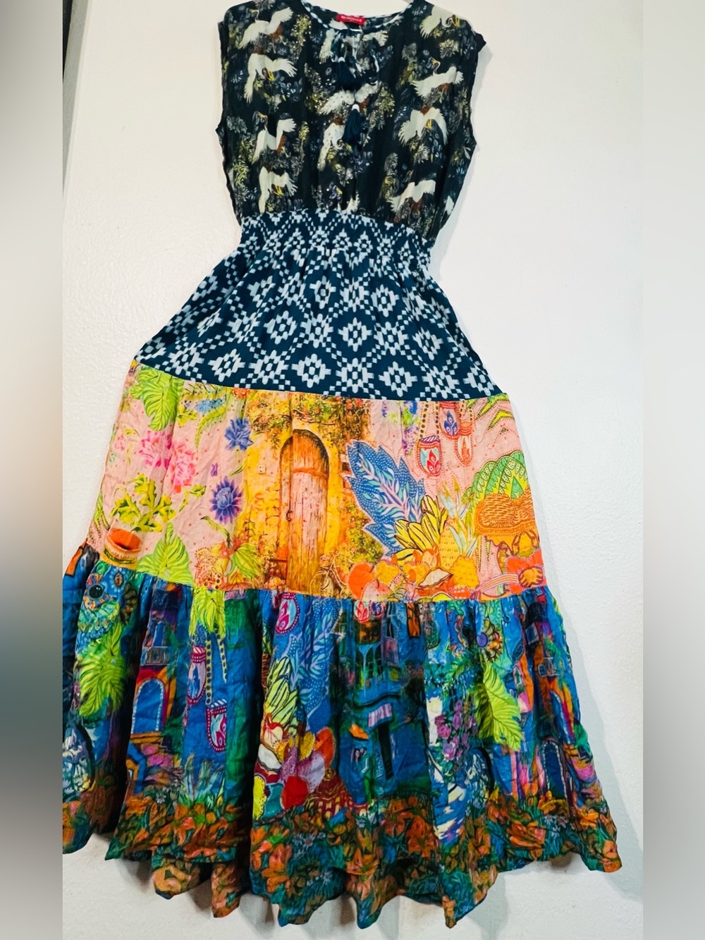 Rubyyaya Bohemian Multi-Color Sleeveless Tiered maxi Dress